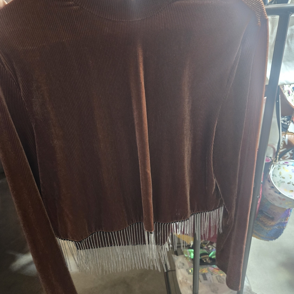 Brown Velvet Fringe Jacket